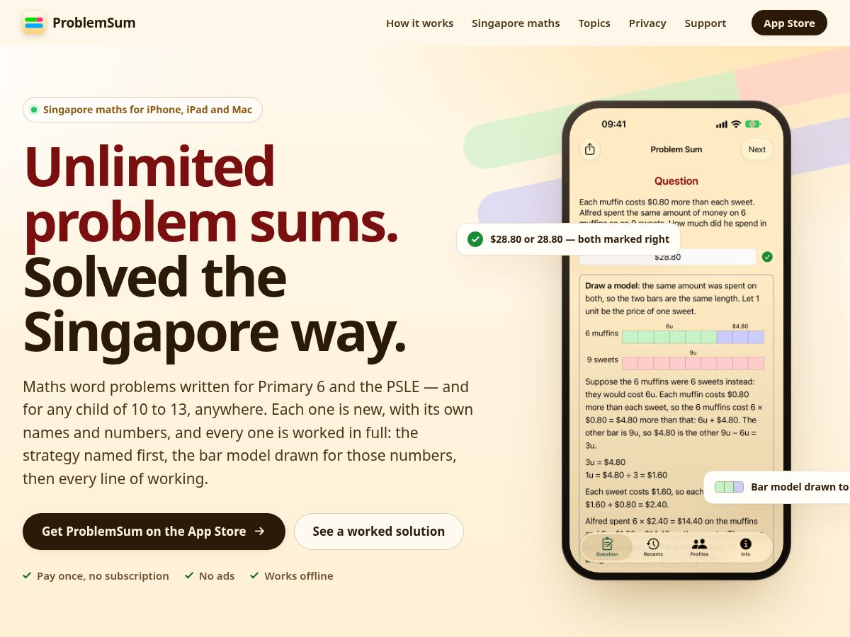 Landing-page snapshot of problemsum.com