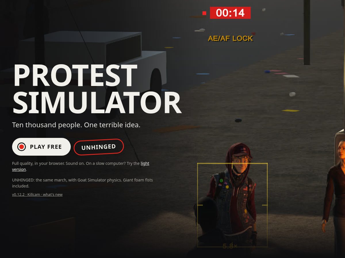 Landing-page snapshot of protestsimulator.com