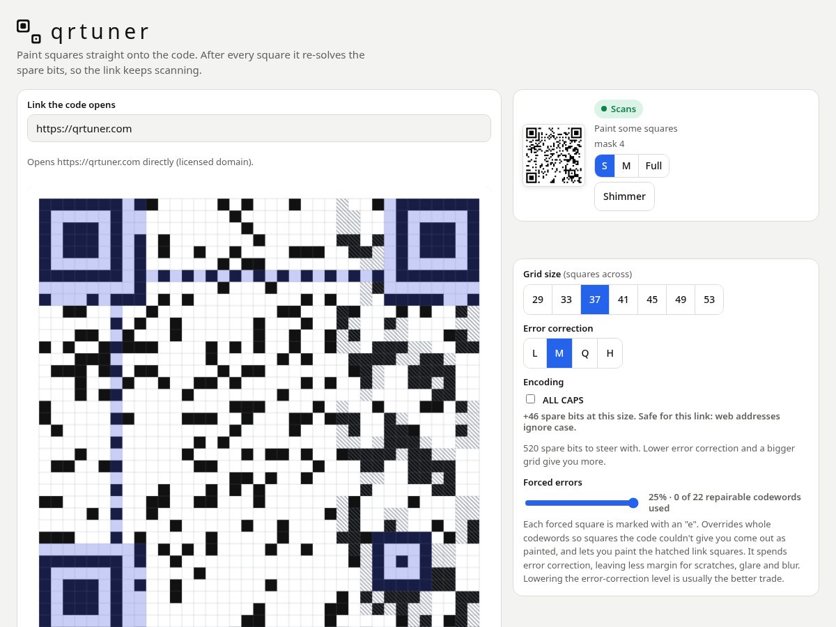 Landing-page snapshot of qrtuner.com