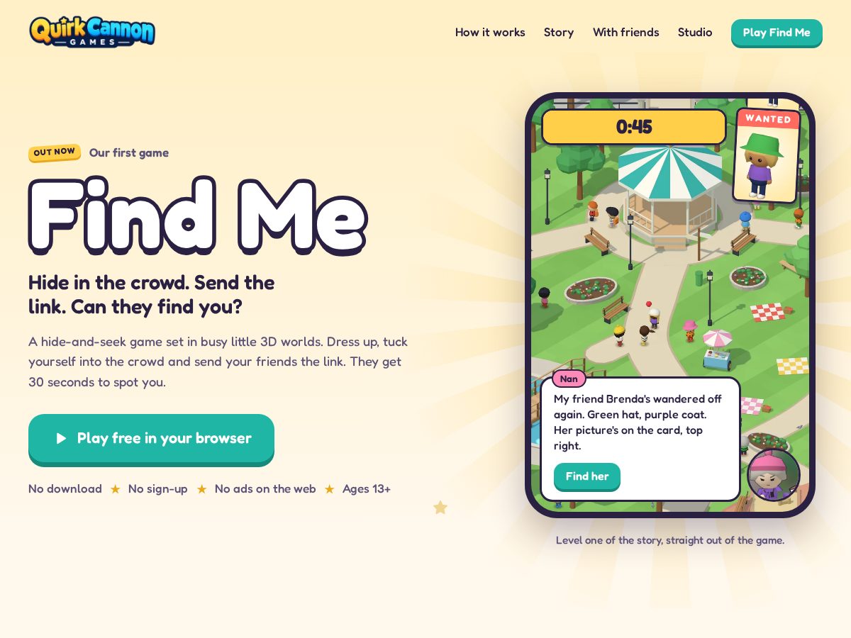 Landing-page snapshot of quirkcannongames.com