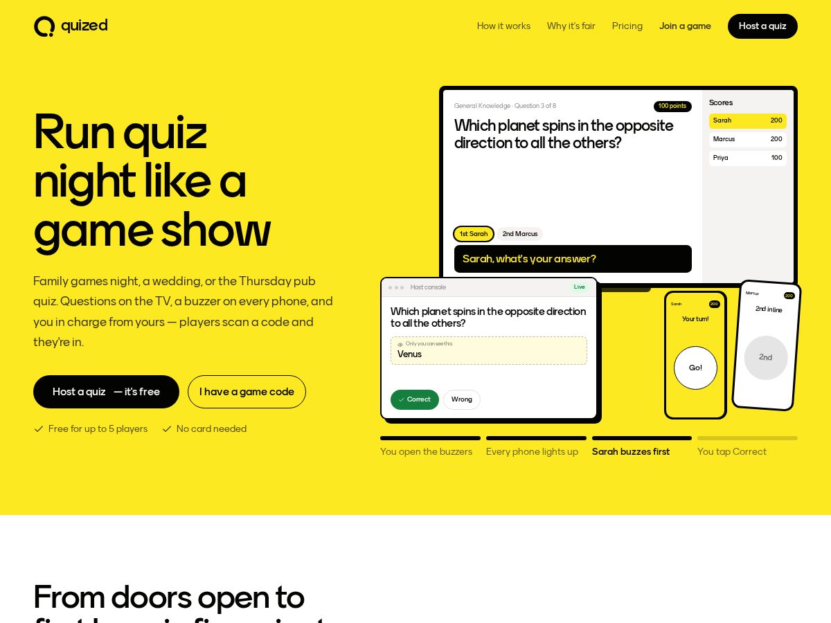 Landing-page snapshot of quized.app