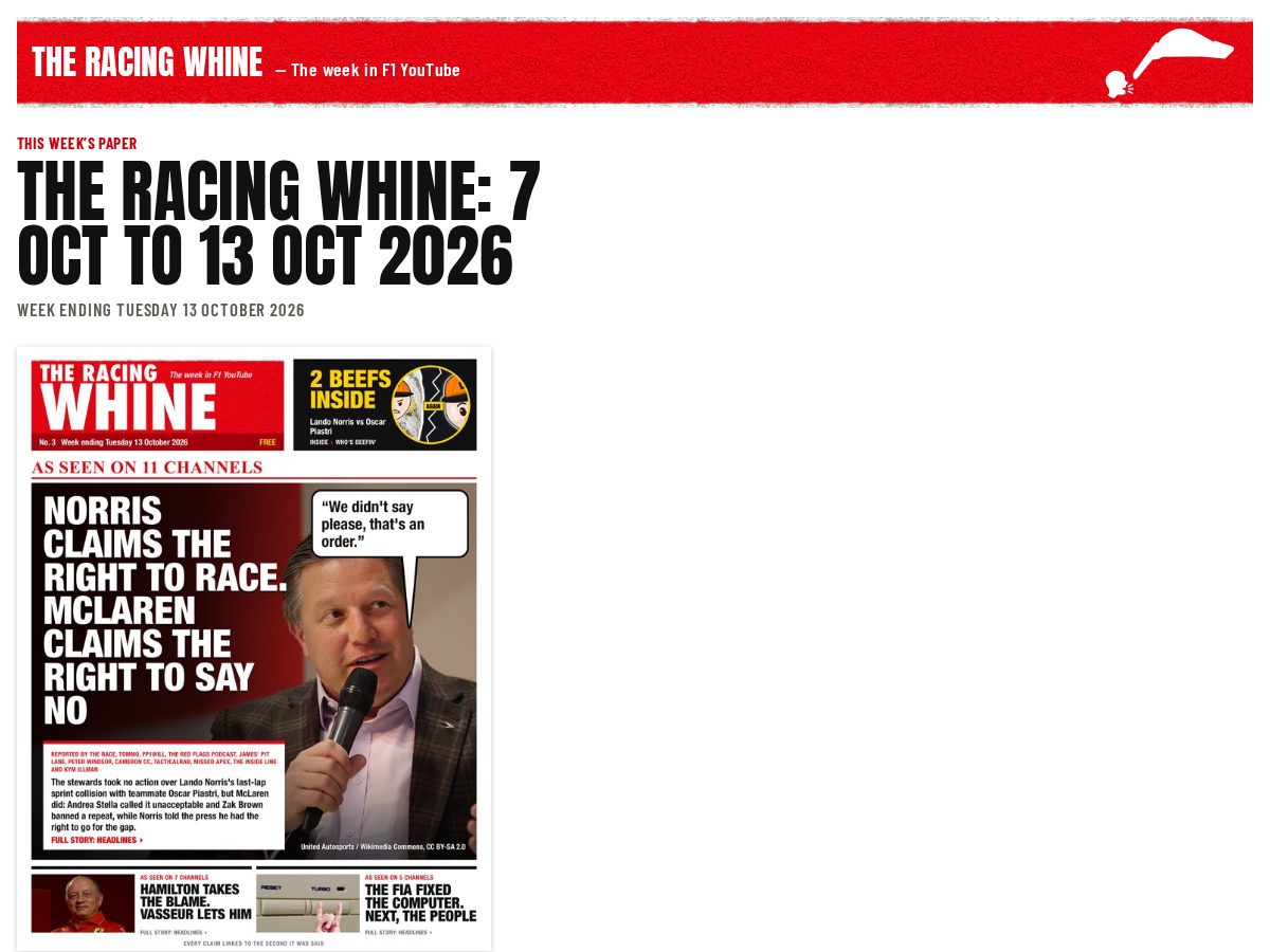 Landing-page snapshot of racingwhine.com