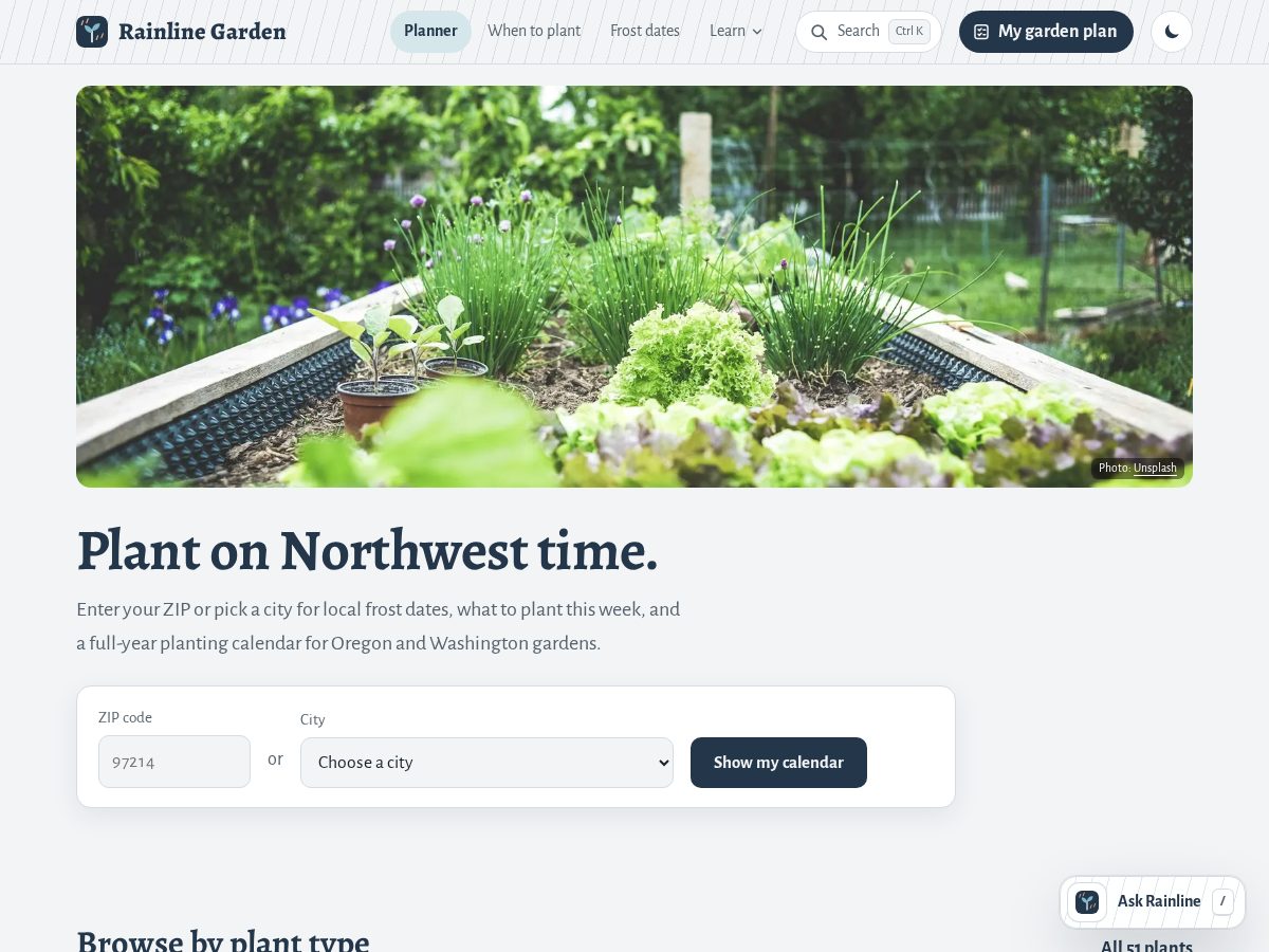 Landing-page snapshot of rainlinegarden.org