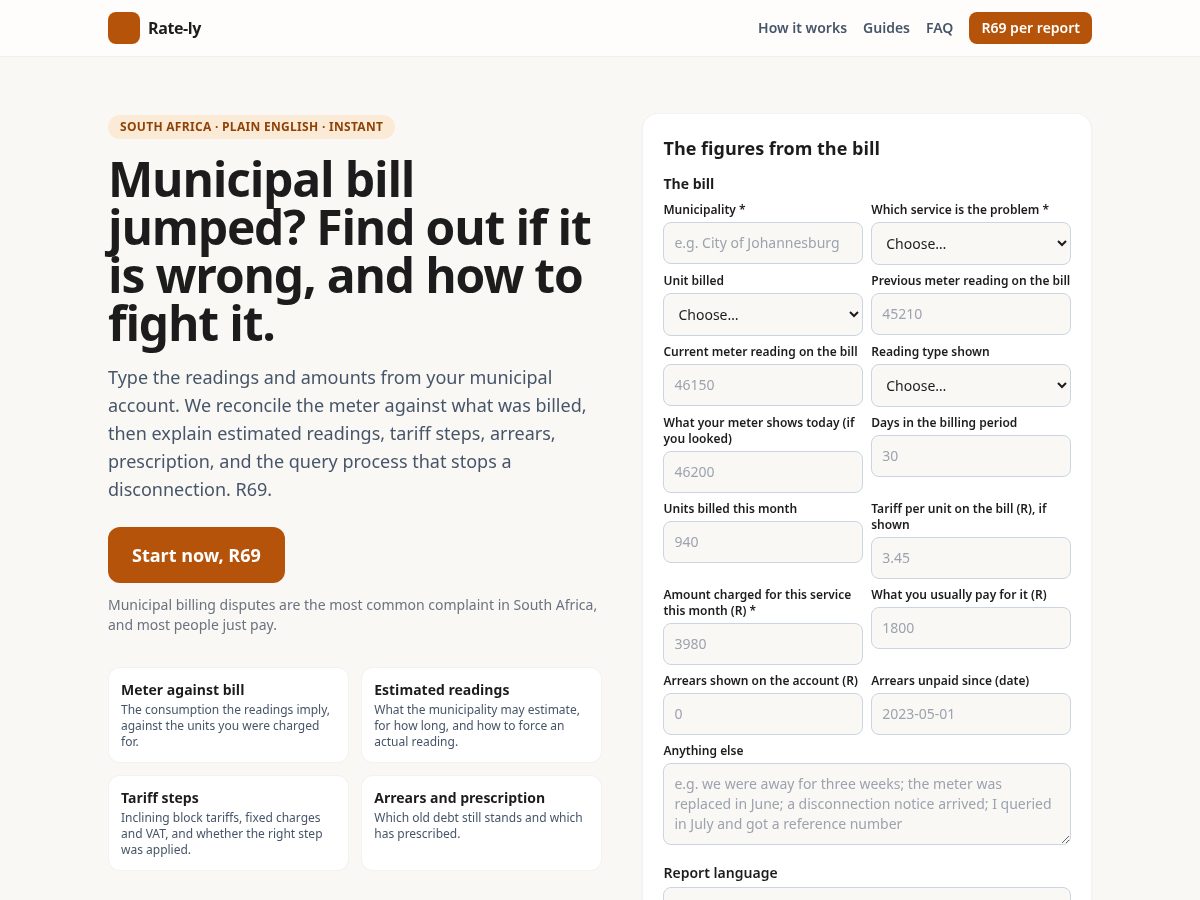 Landing-page snapshot of rate-ly.com