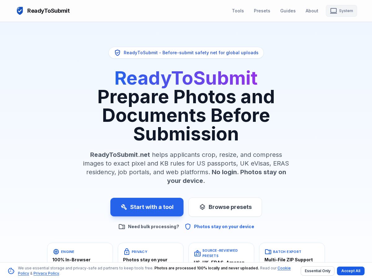 Landing-page snapshot of readytosubmit.net