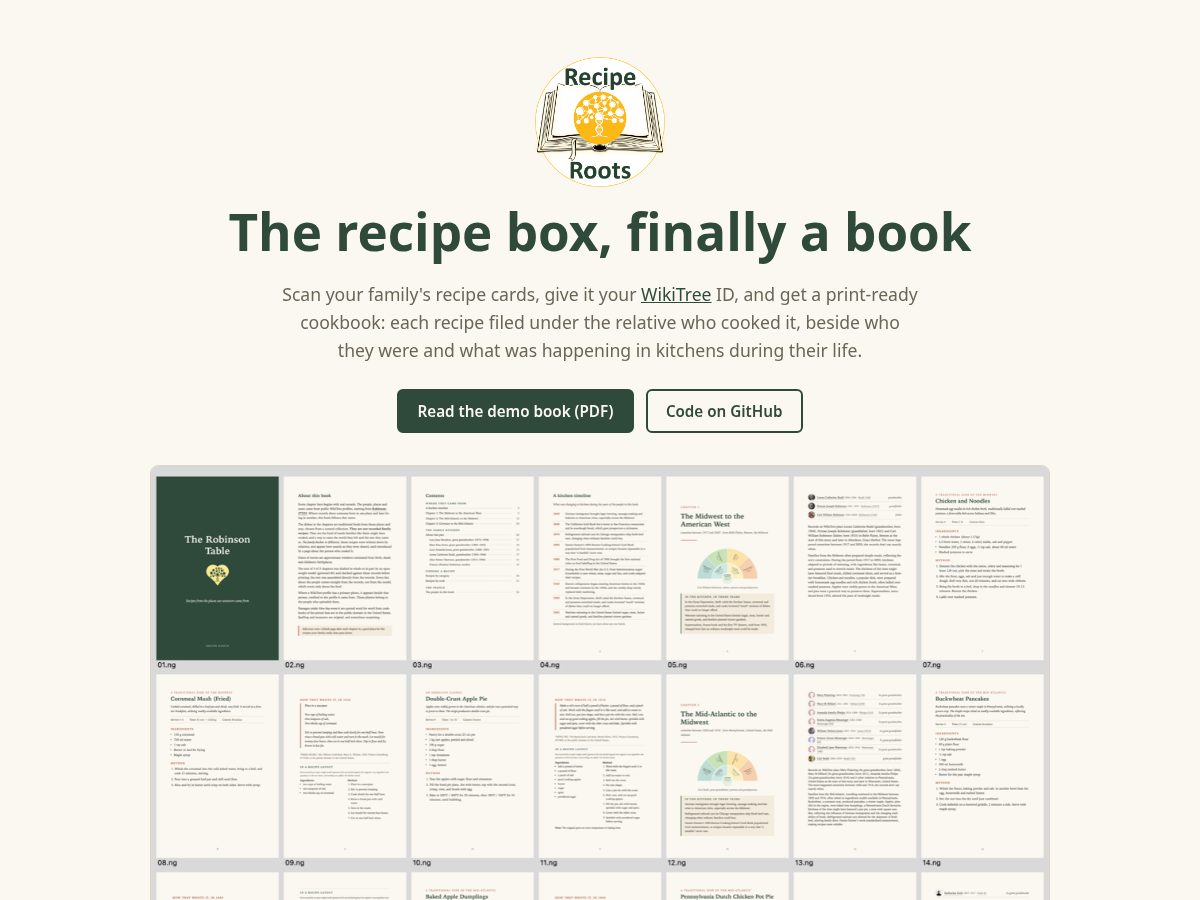 Landing-page snapshot of reciperoots.tech