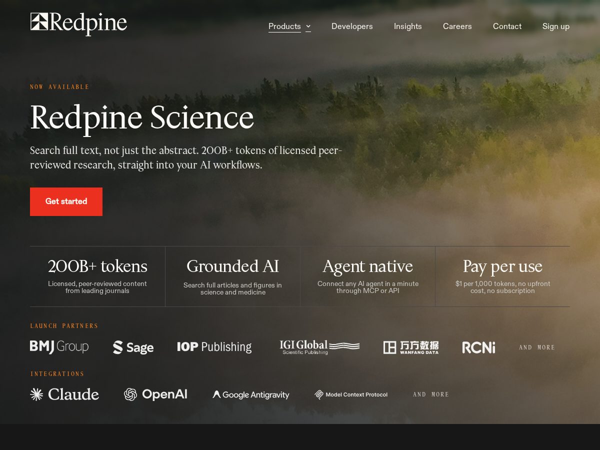 Landing-page snapshot of redpine.science
