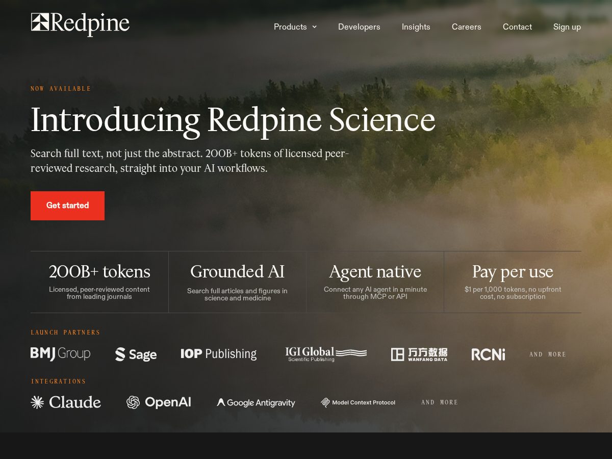 Landing-page snapshot of redpine.tech