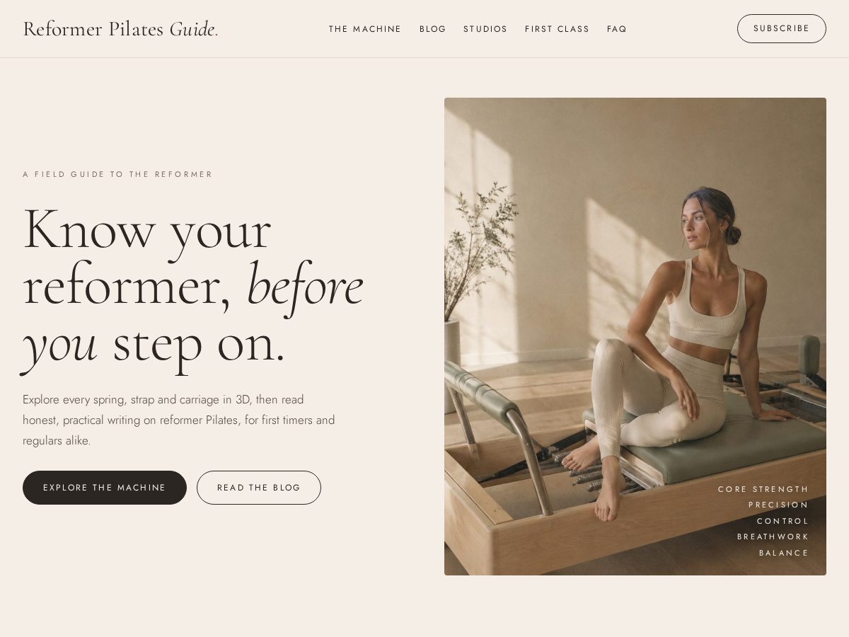 Landing-page snapshot of reformerpilatesguide.com