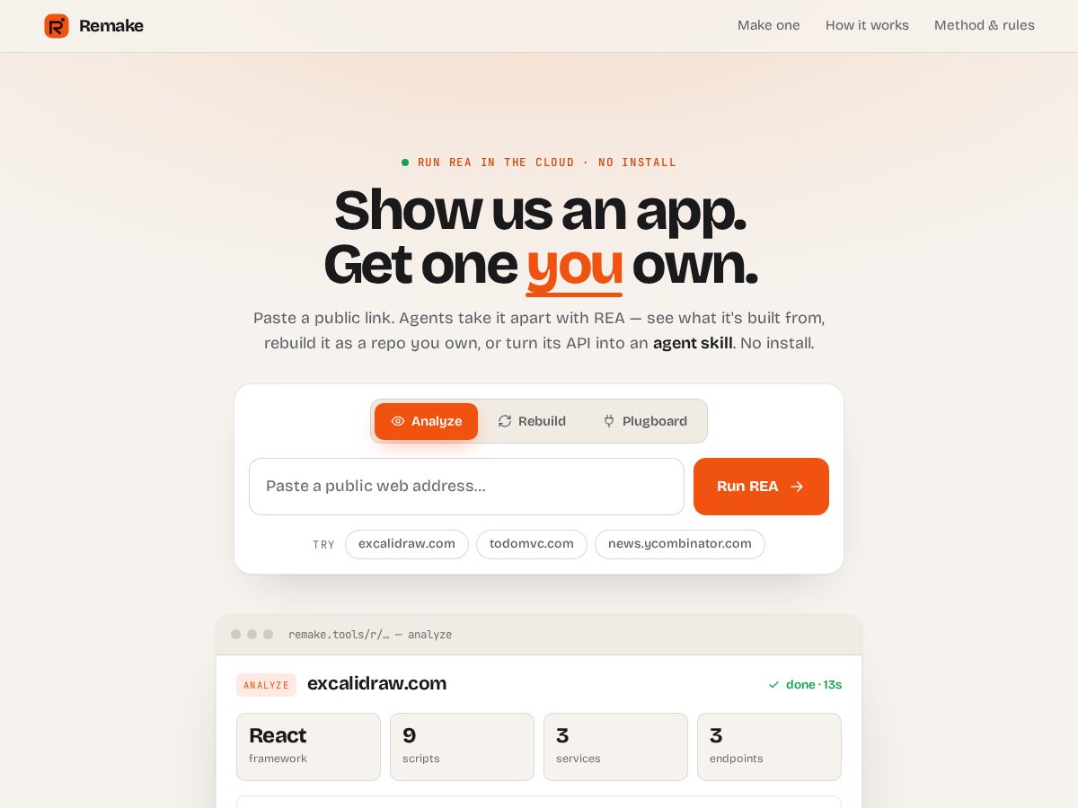Landing-page snapshot of remake.tools