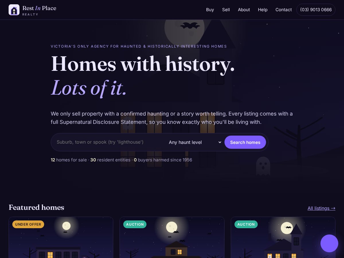 Landing-page snapshot of restinplacerealty.com