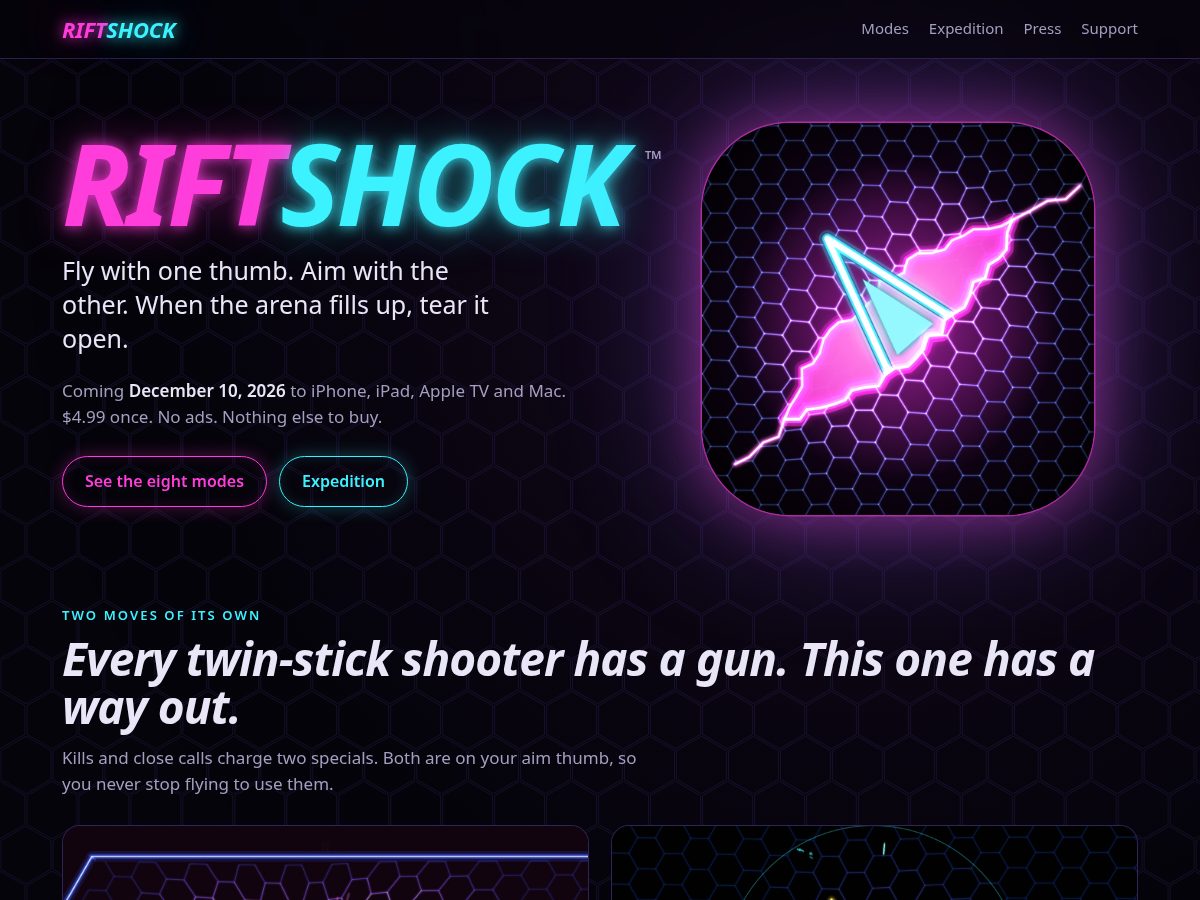 Landing-page snapshot of riftshock.net