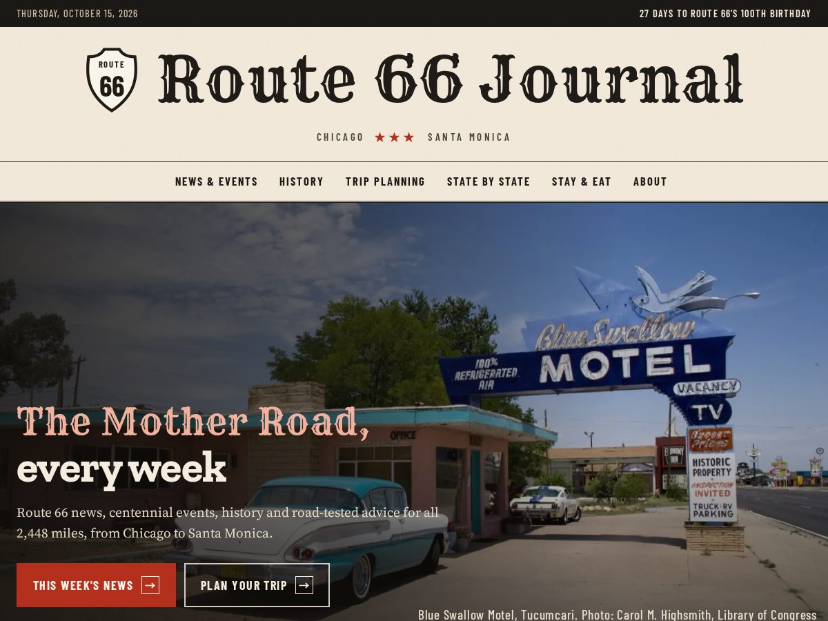Landing-page snapshot of route66journal.com