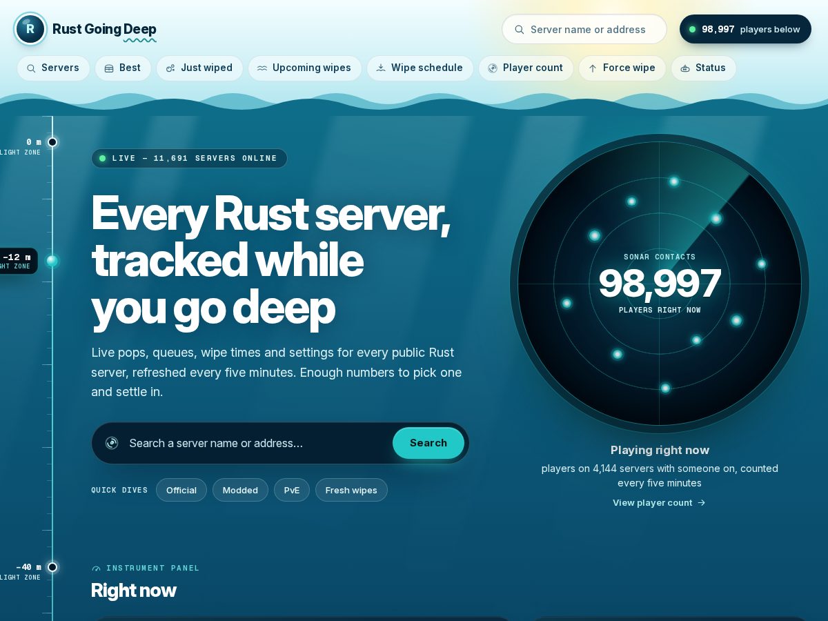 Landing-page snapshot of rustgoingdeep.fun