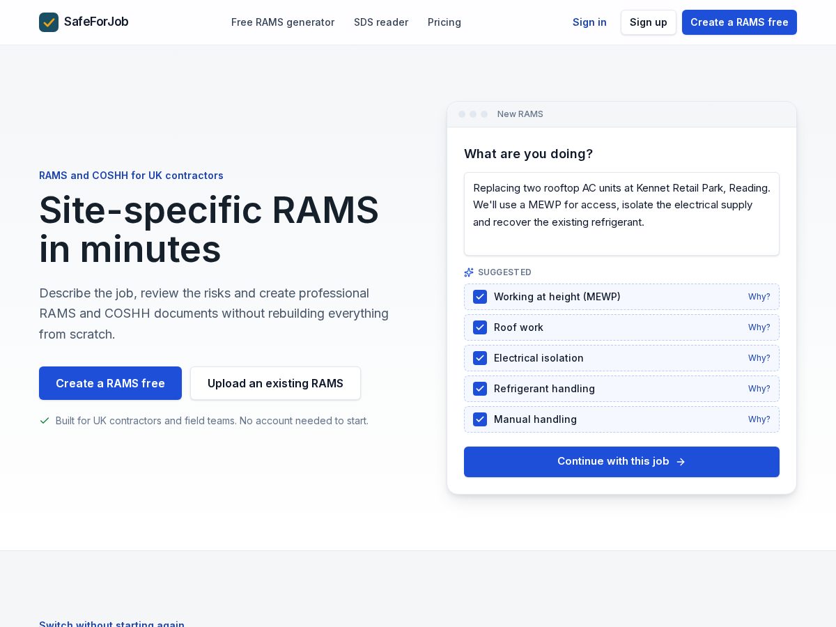 Landing-page snapshot of safeforjob.com