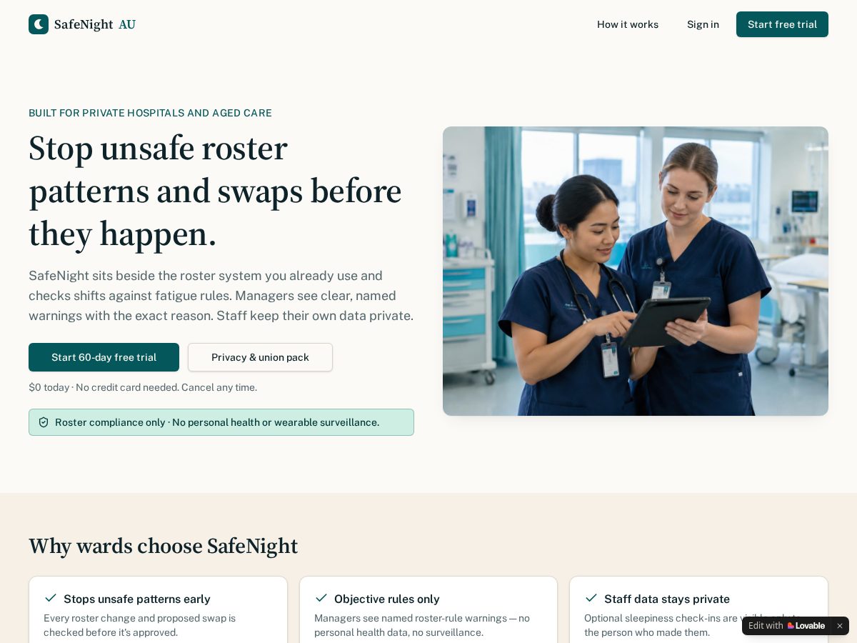 Landing-page snapshot of safenight.cloud