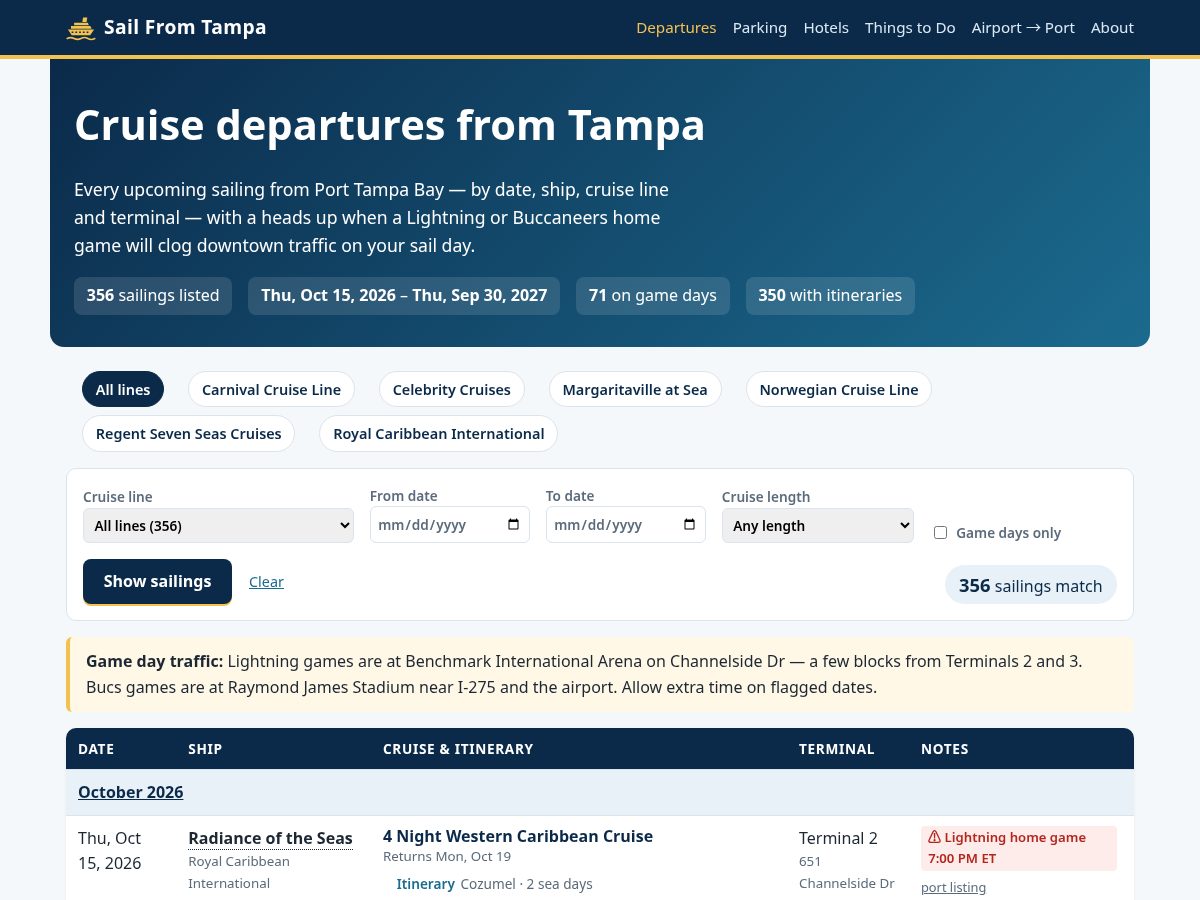 Landing-page snapshot of sailfromtampa.com