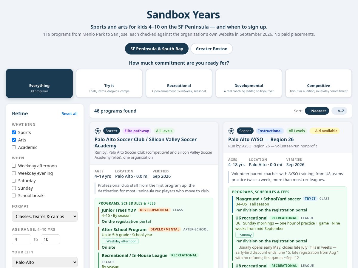 Landing-page snapshot of sandboxyears.com