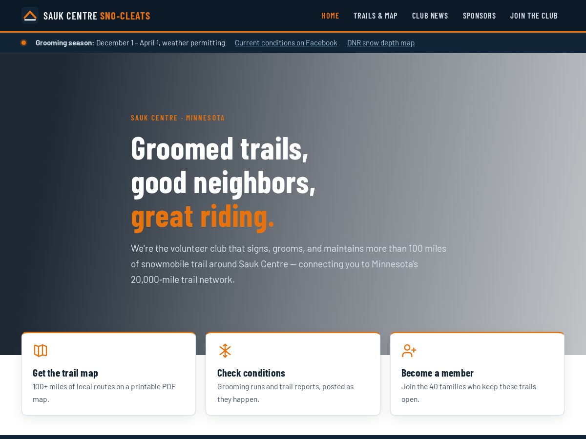 Landing-page snapshot of saukcentresnocleats.com