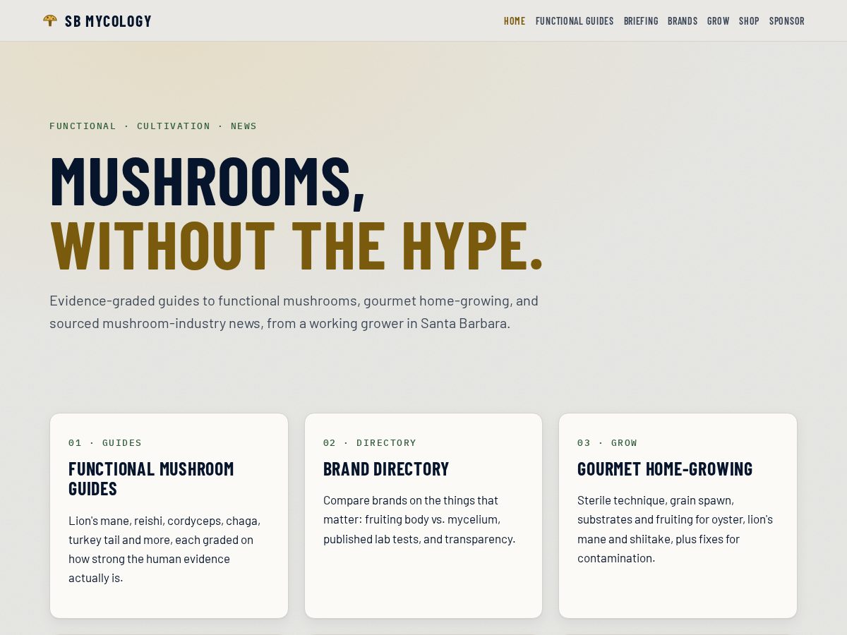 Landing-page snapshot of sbmycology.com