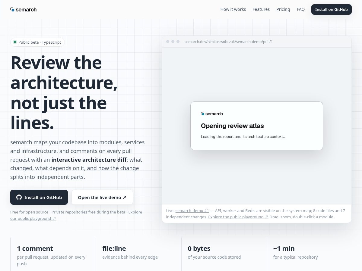 Landing-page snapshot of semarch.dev