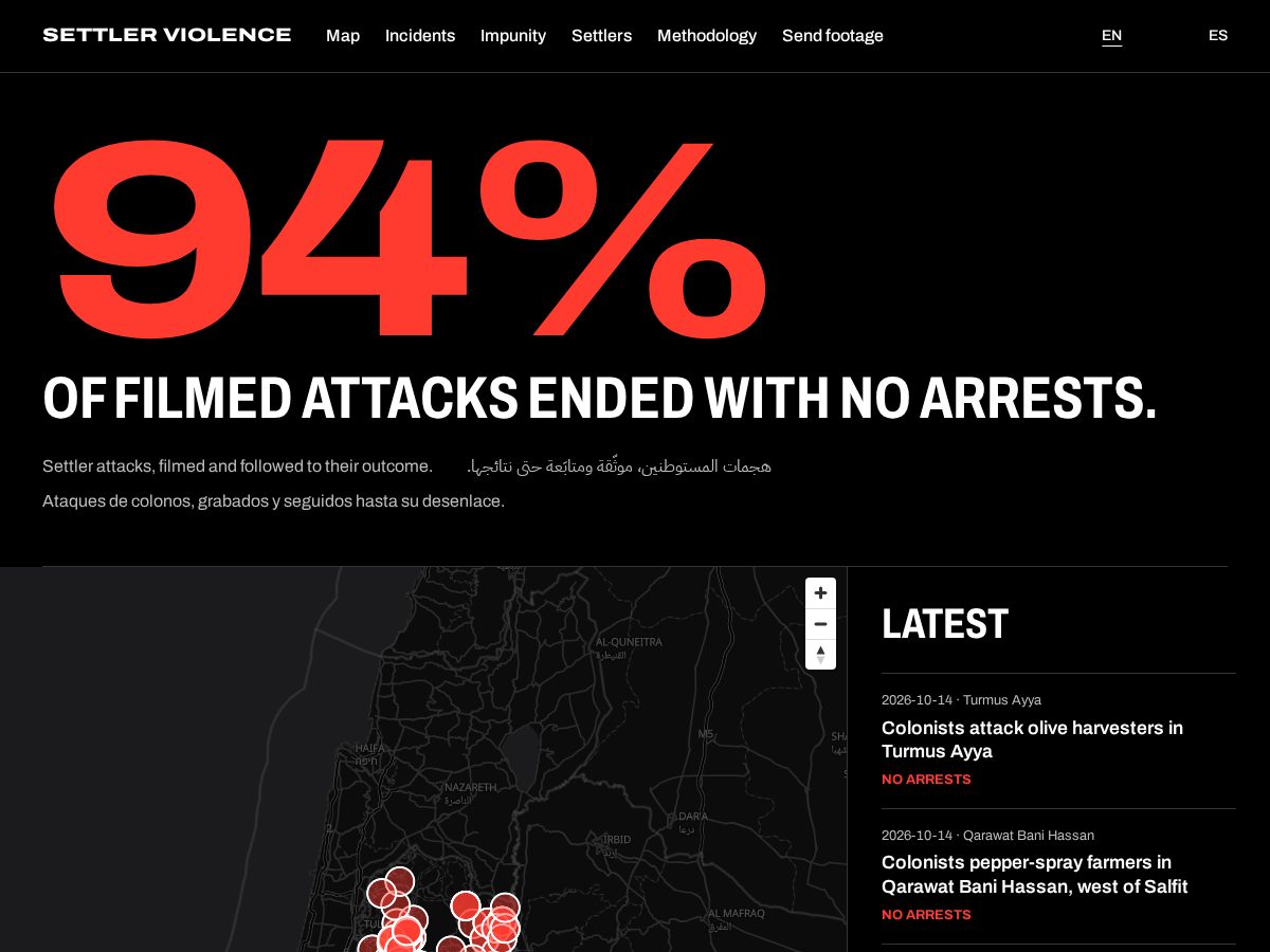 Landing-page snapshot of settlerviolence.com