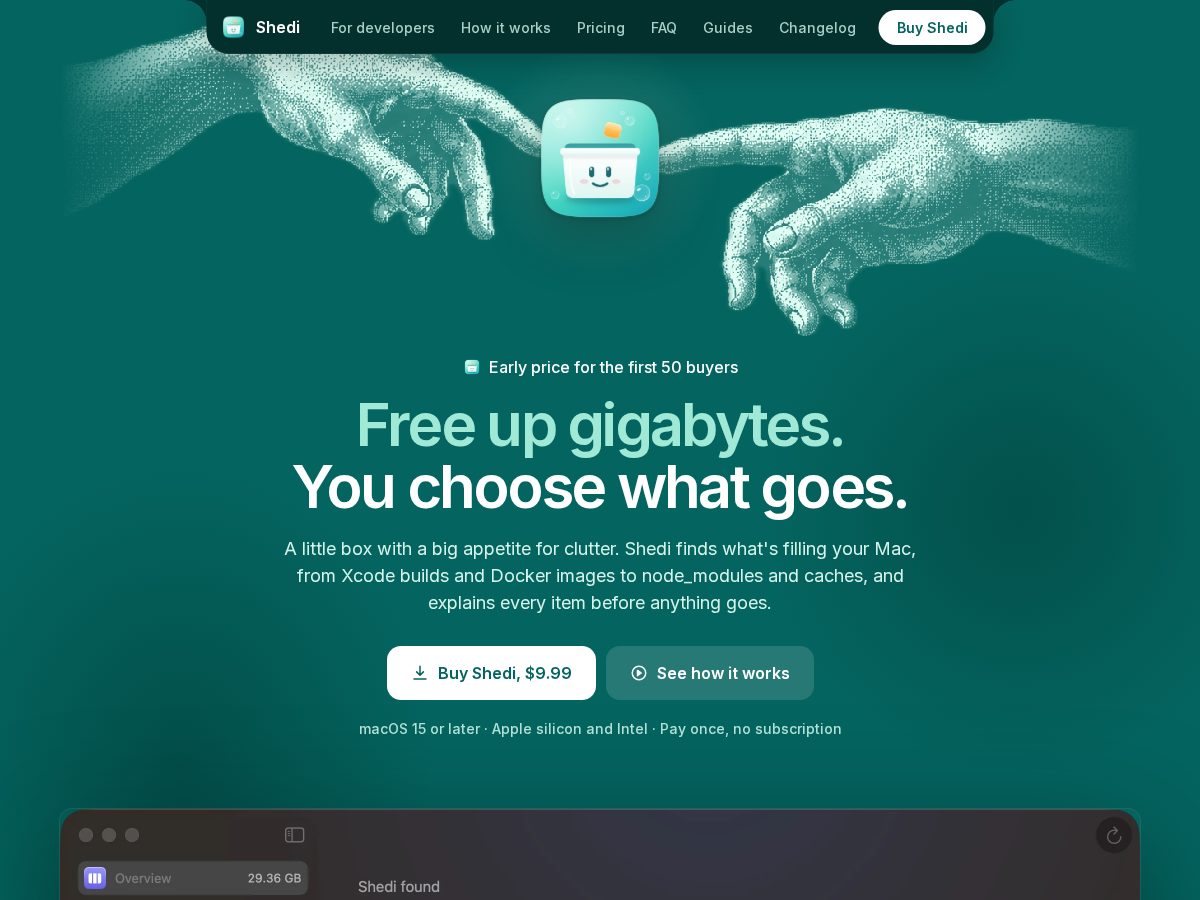 Landing-page snapshot of shedi.app
