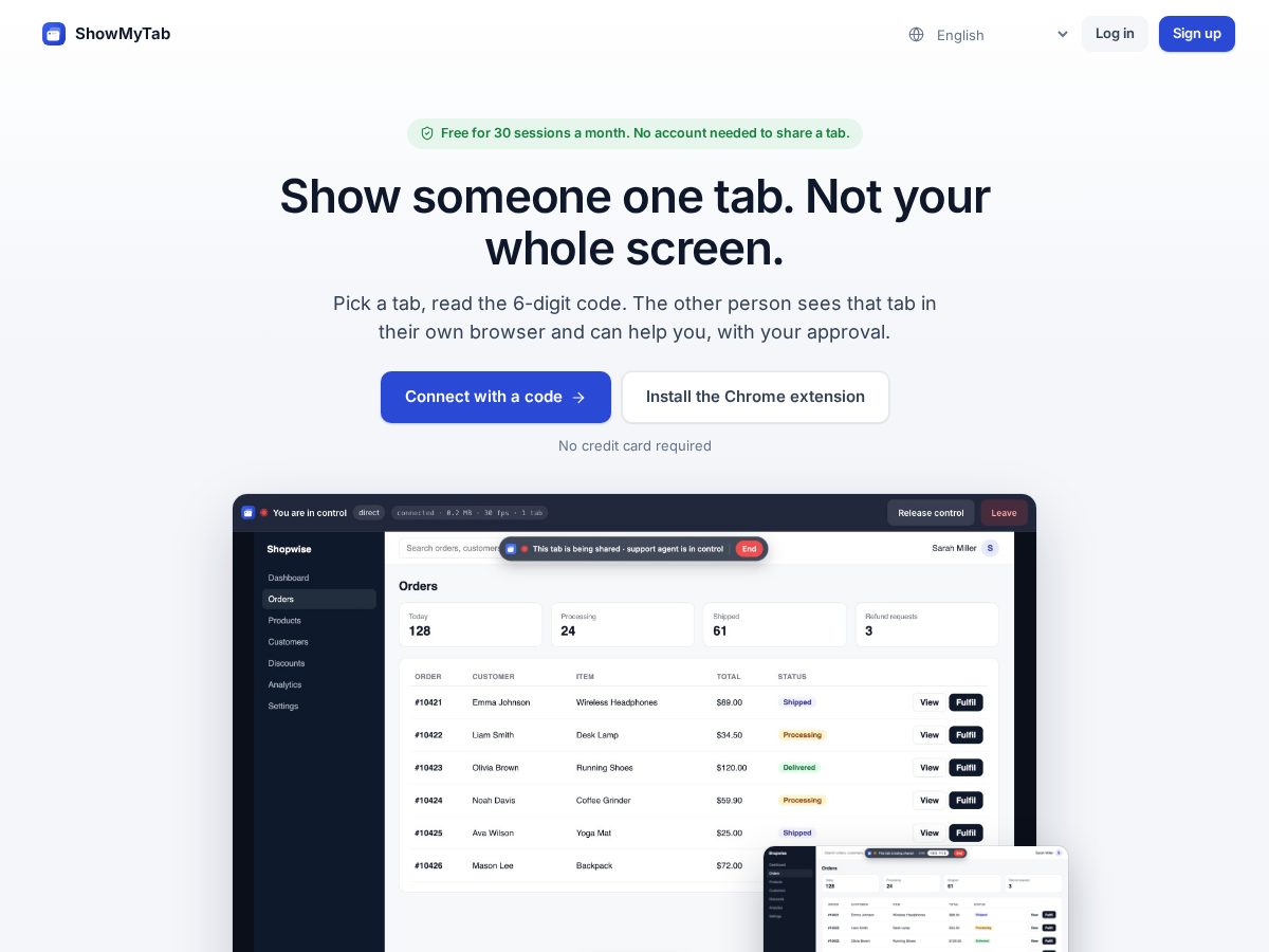 Landing-page snapshot of showmytab.com