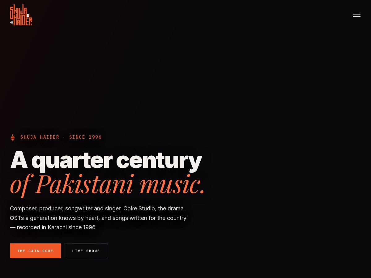Landing-page snapshot of shujahaidermusic.com