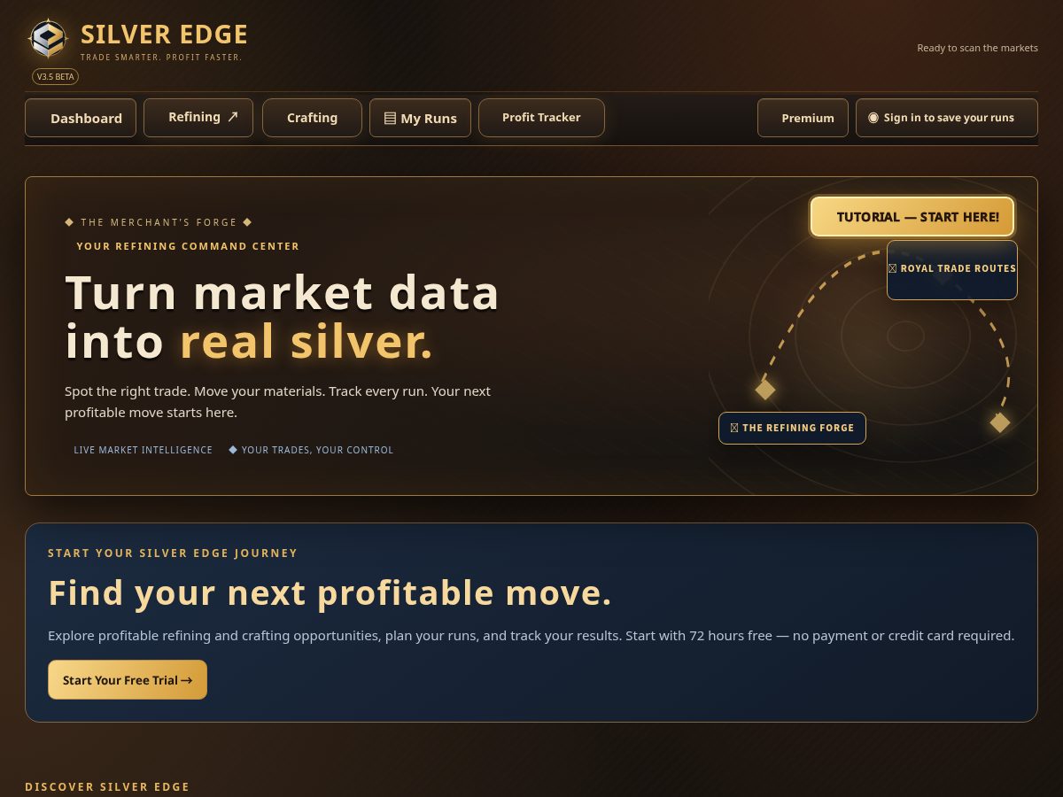 Landing-page snapshot of silveredgeapp.com