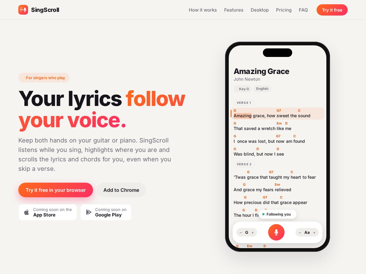 Landing-page snapshot of singscroll.com