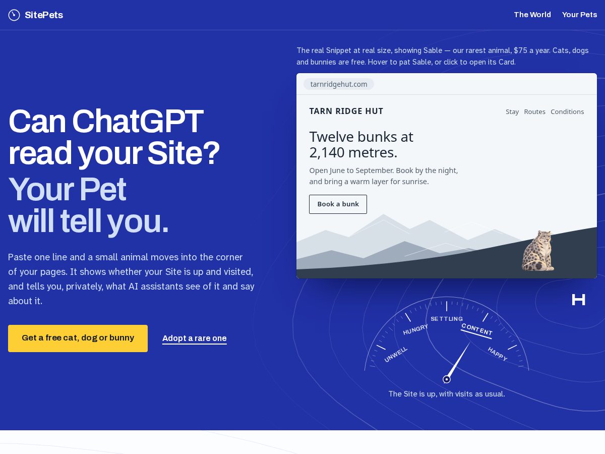 Landing-page snapshot of sitepets.com