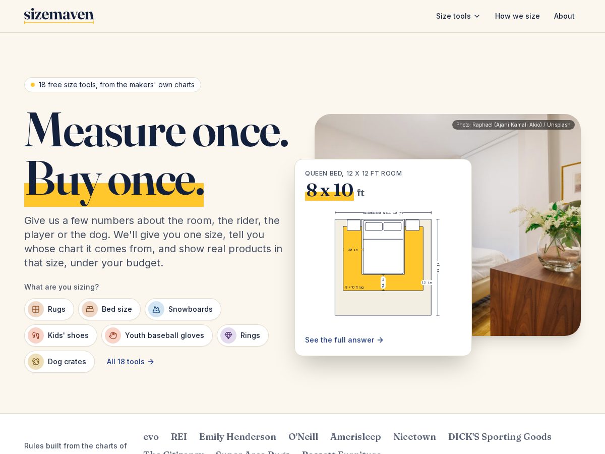Landing-page snapshot of sizemaven.com