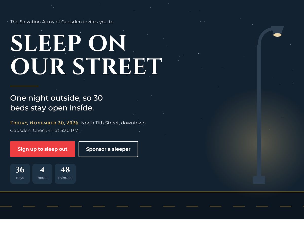 Landing-page snapshot of sleeponourstreet.com