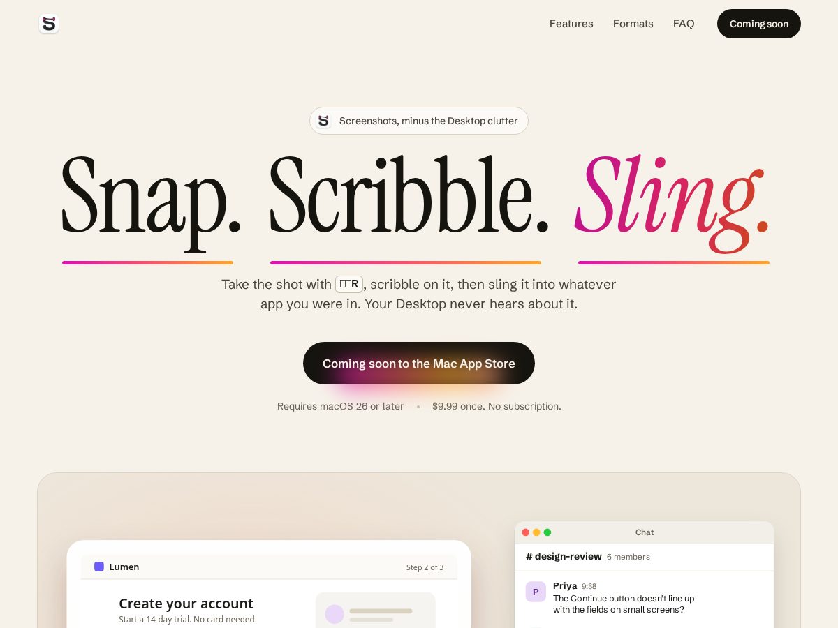 Landing-page snapshot of slingsnap.app