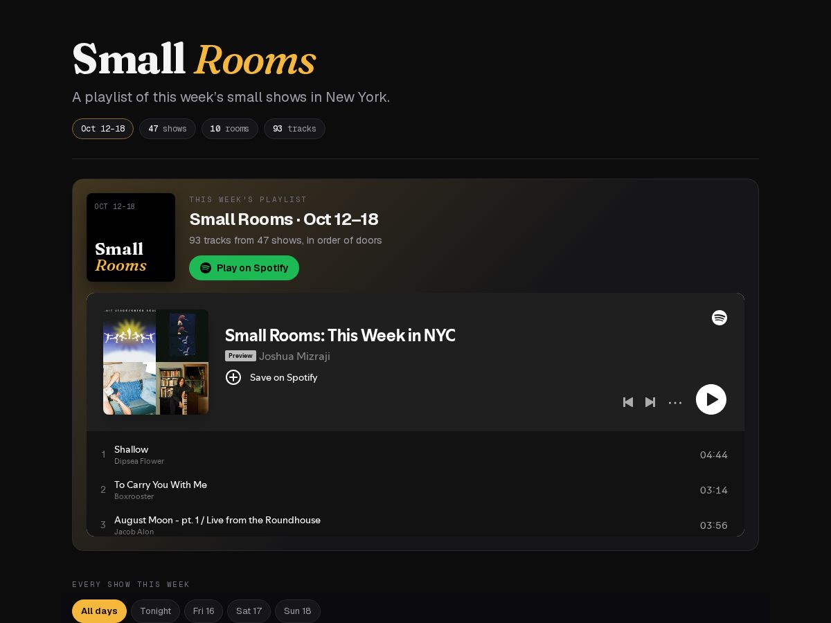 Landing-page snapshot of smallrooms.app