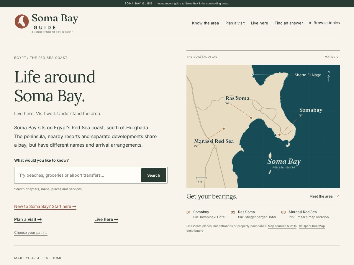 Landing-page snapshot of somabayguide.com
