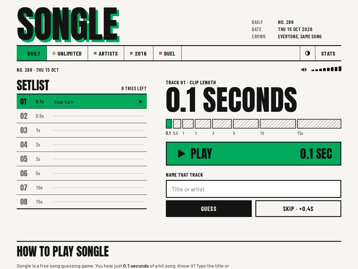 Landing-page snapshot of songle.dev
