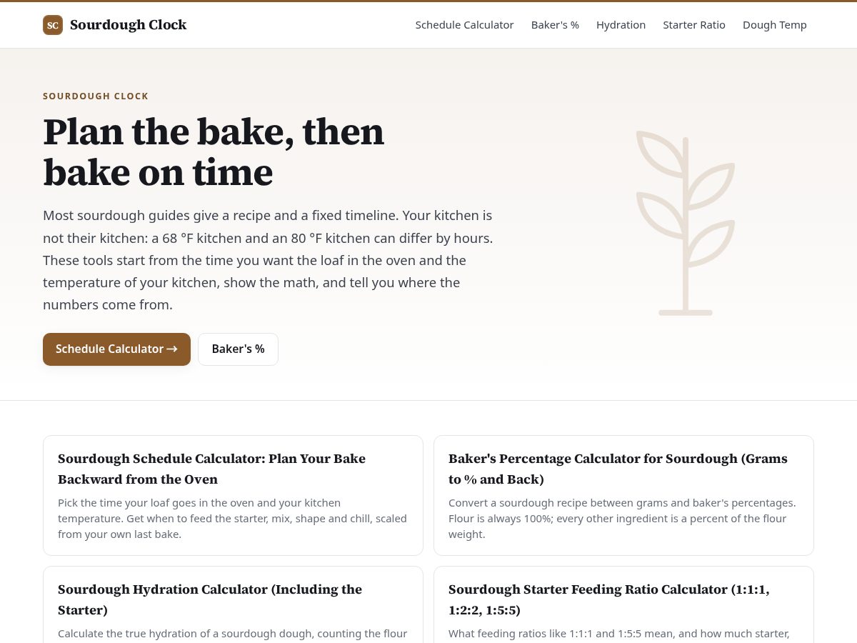Landing-page snapshot of sourdoughclock.com