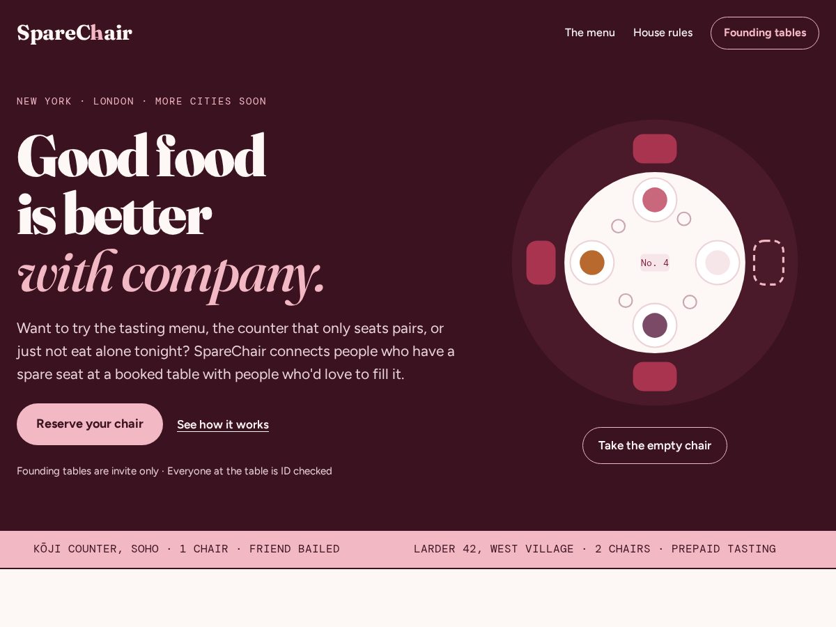 Landing-page snapshot of sparechair.app