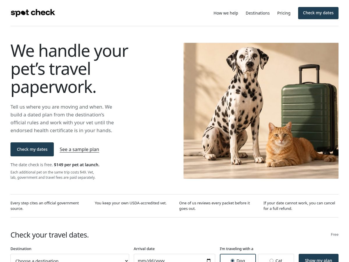Landing-page snapshot of spotcheck.pet