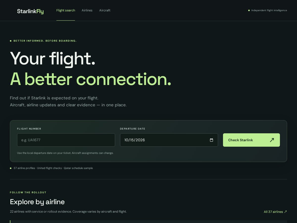 Landing-page snapshot of starlinkfly.com
