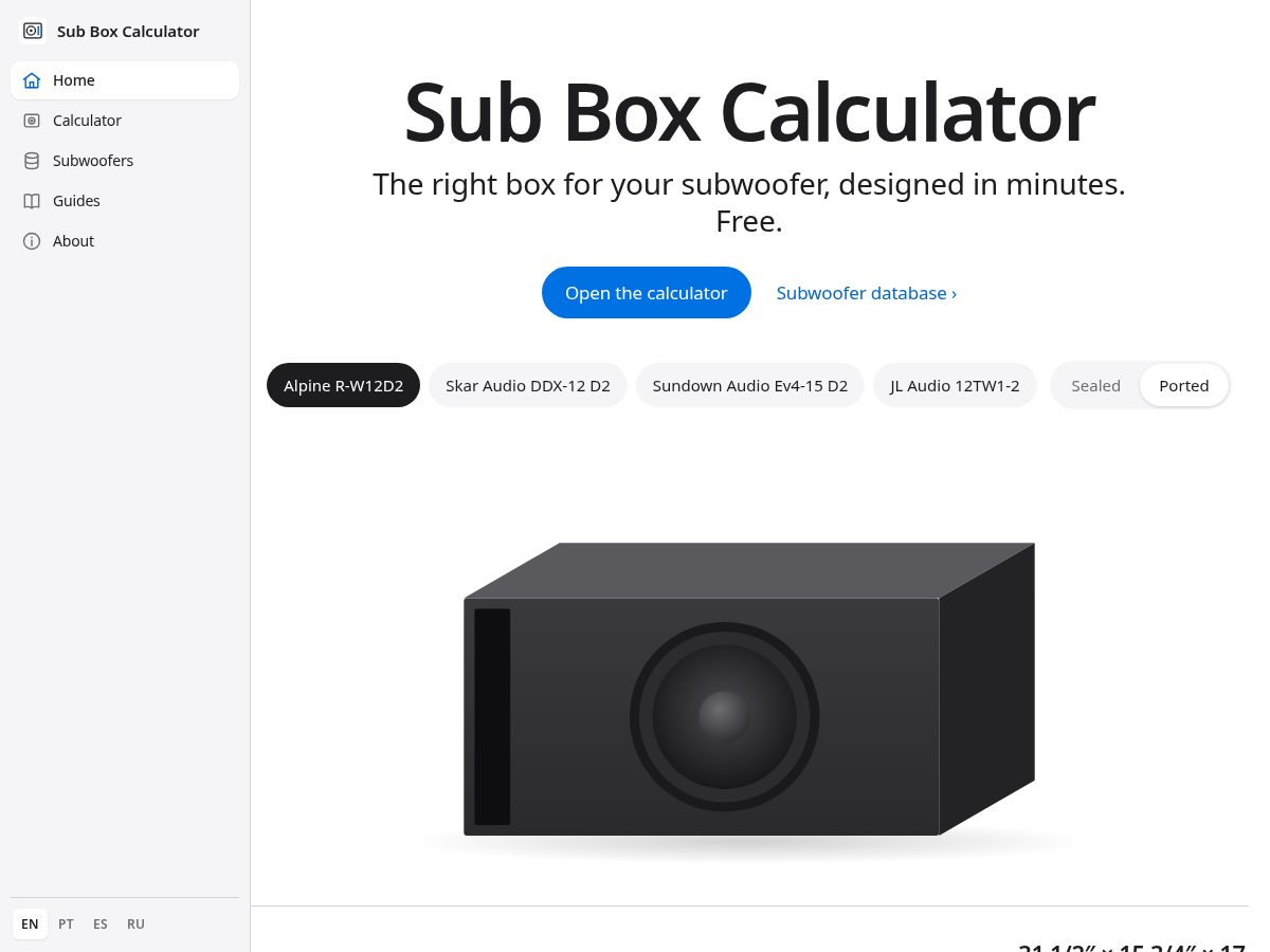 Landing-page snapshot of subboxcalculator.com