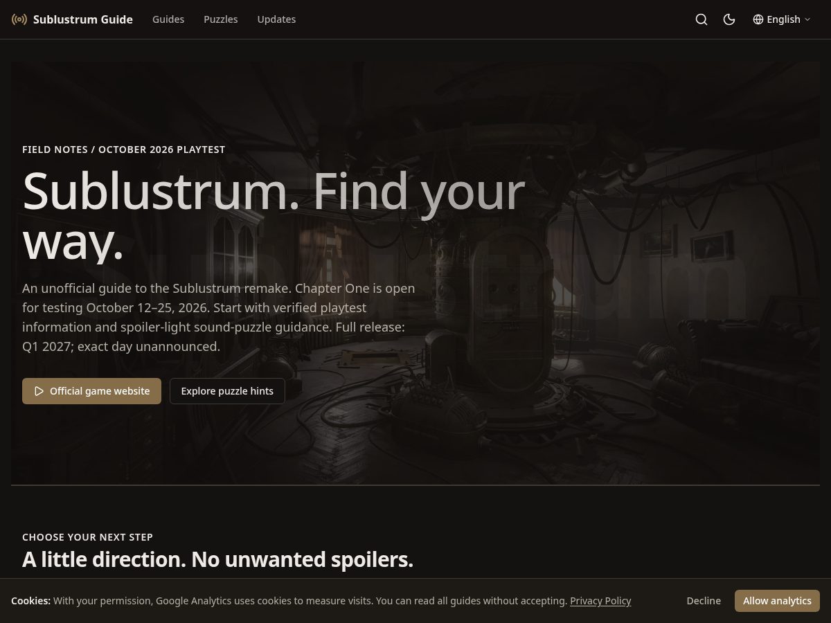 Landing-page snapshot of sublustrumguide.wiki