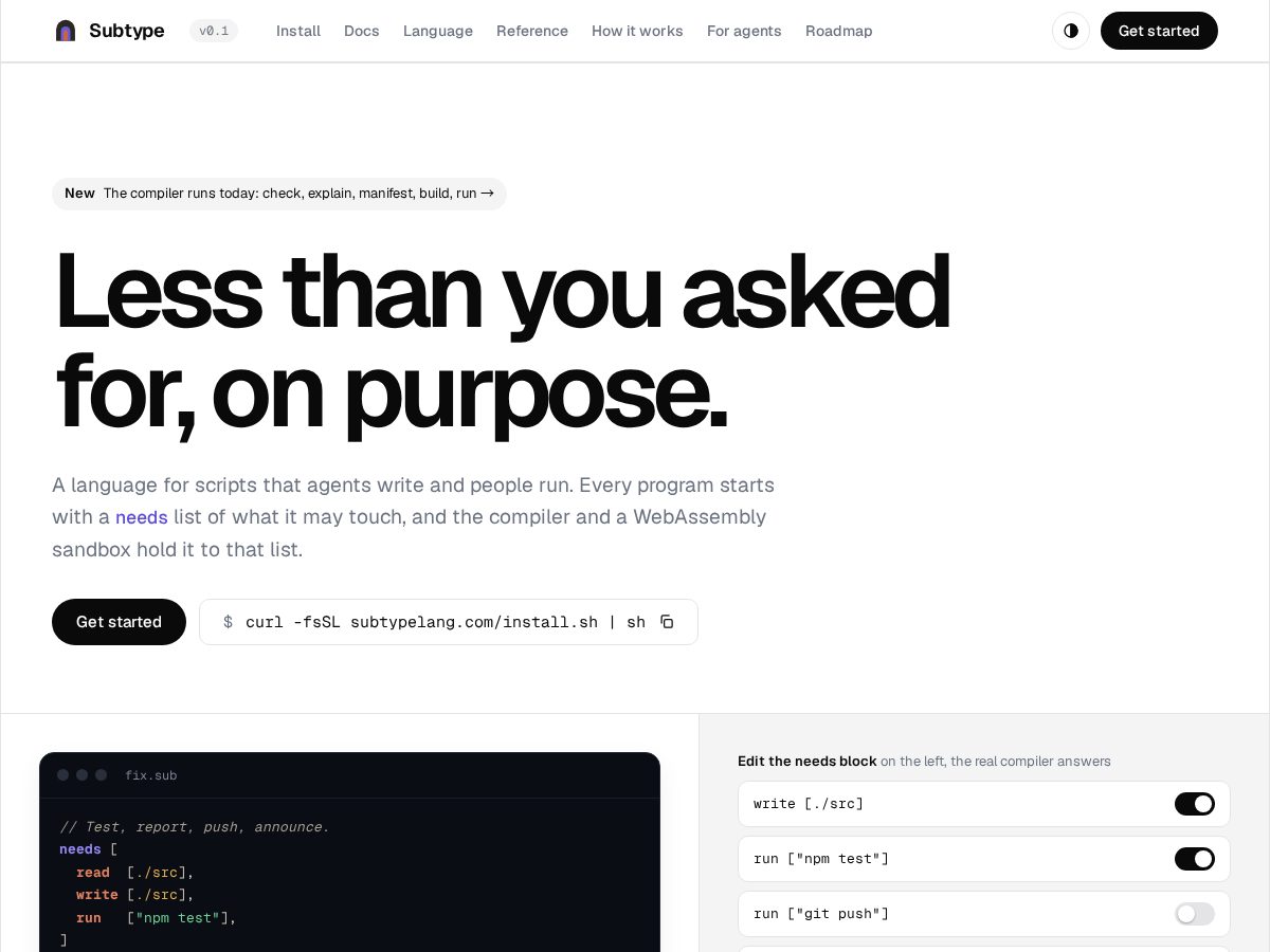Landing-page snapshot of subtypelang.com