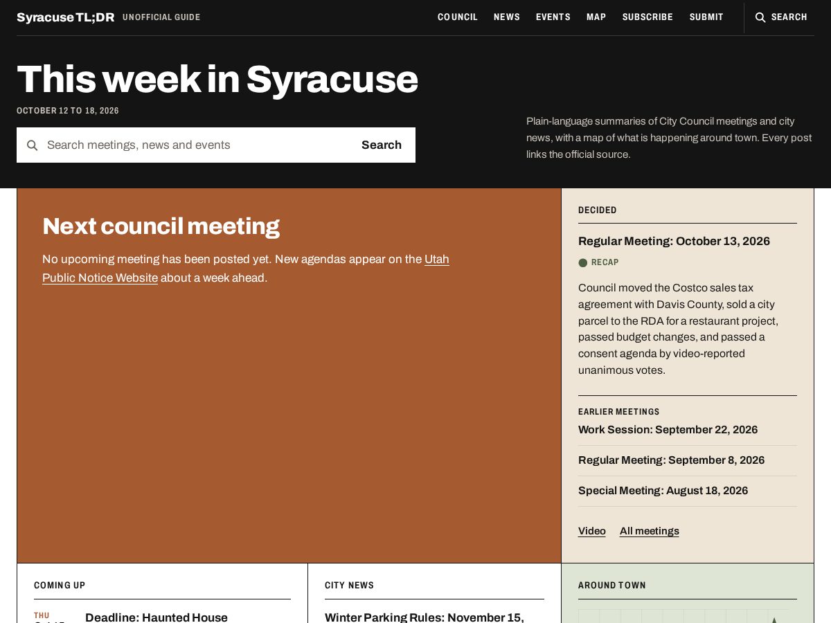 Landing-page snapshot of syracuseut.org