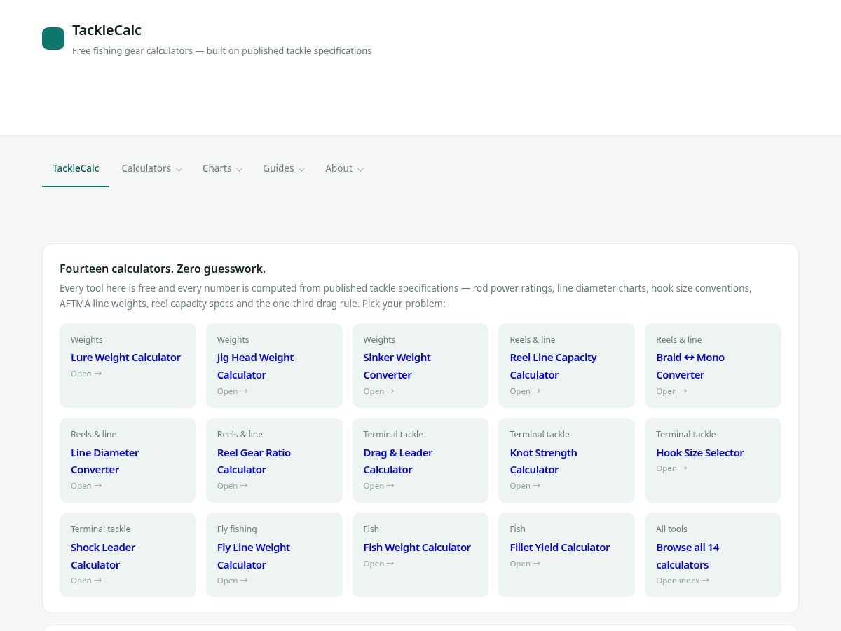Landing-page snapshot of tacklecalc.com