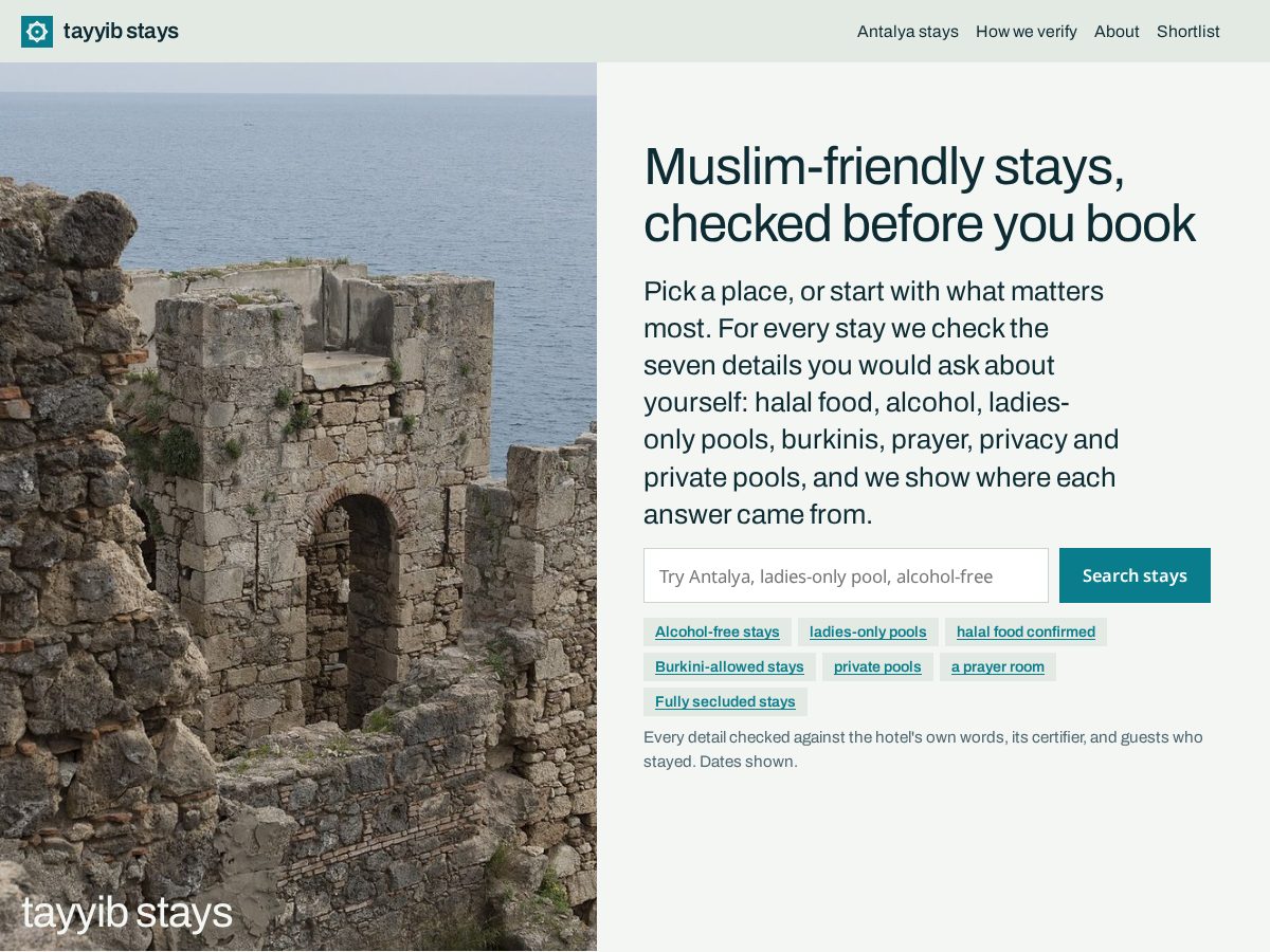 Landing-page snapshot of tayyibstays.com