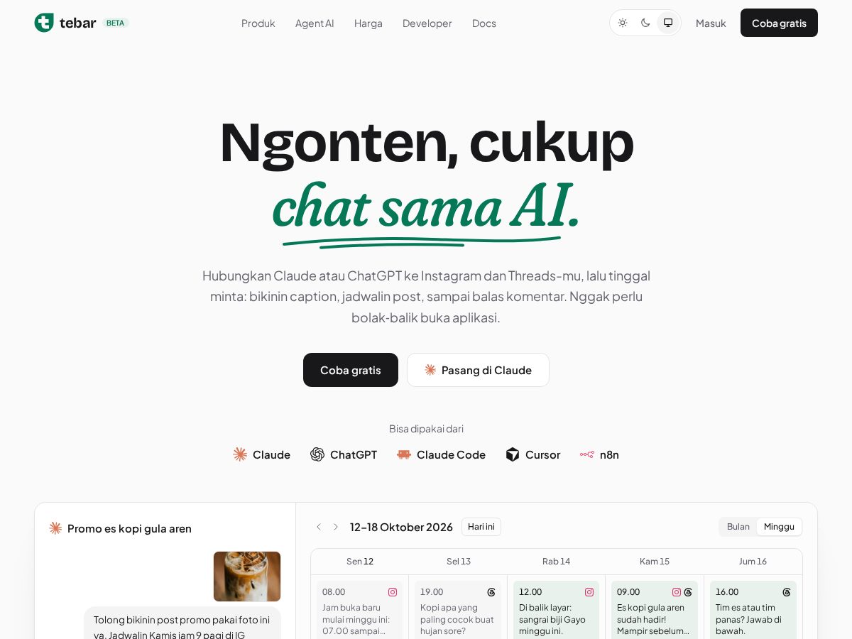 Landing-page snapshot of tebar.app
