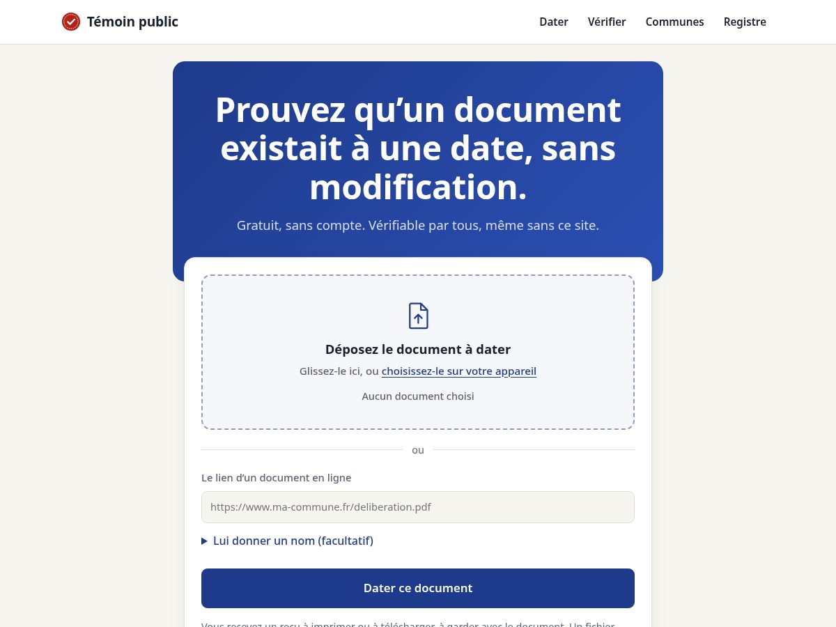 Landing-page snapshot of temoinpublic.com